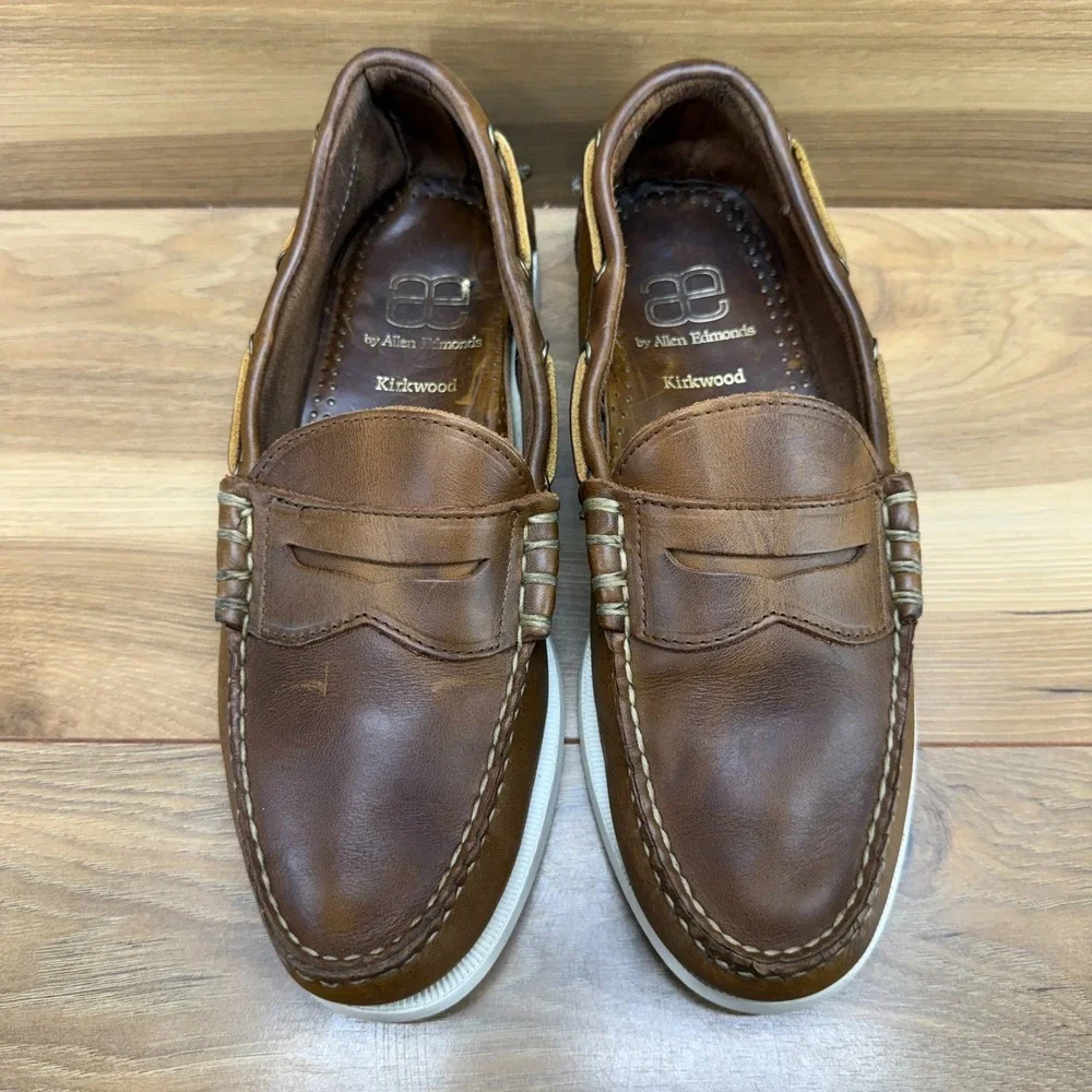 Allen Edmonds Kirkwood Boat Shoes Mens 8 D Brown Leather Moc Toe Casual Everyday